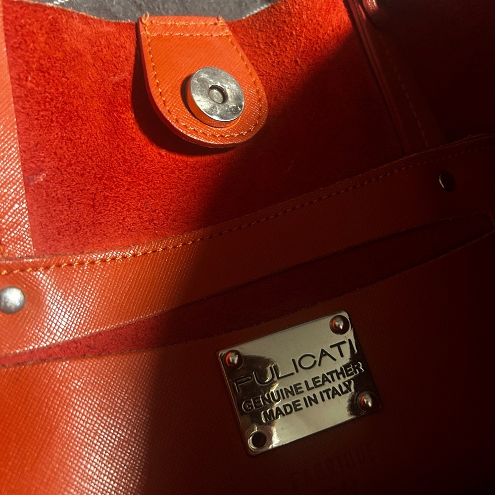 ITALIAN XL PULICATI SHOULDER SHOPPER TOTE BAG Red-orange saffiano leather - Picture 8 of 12